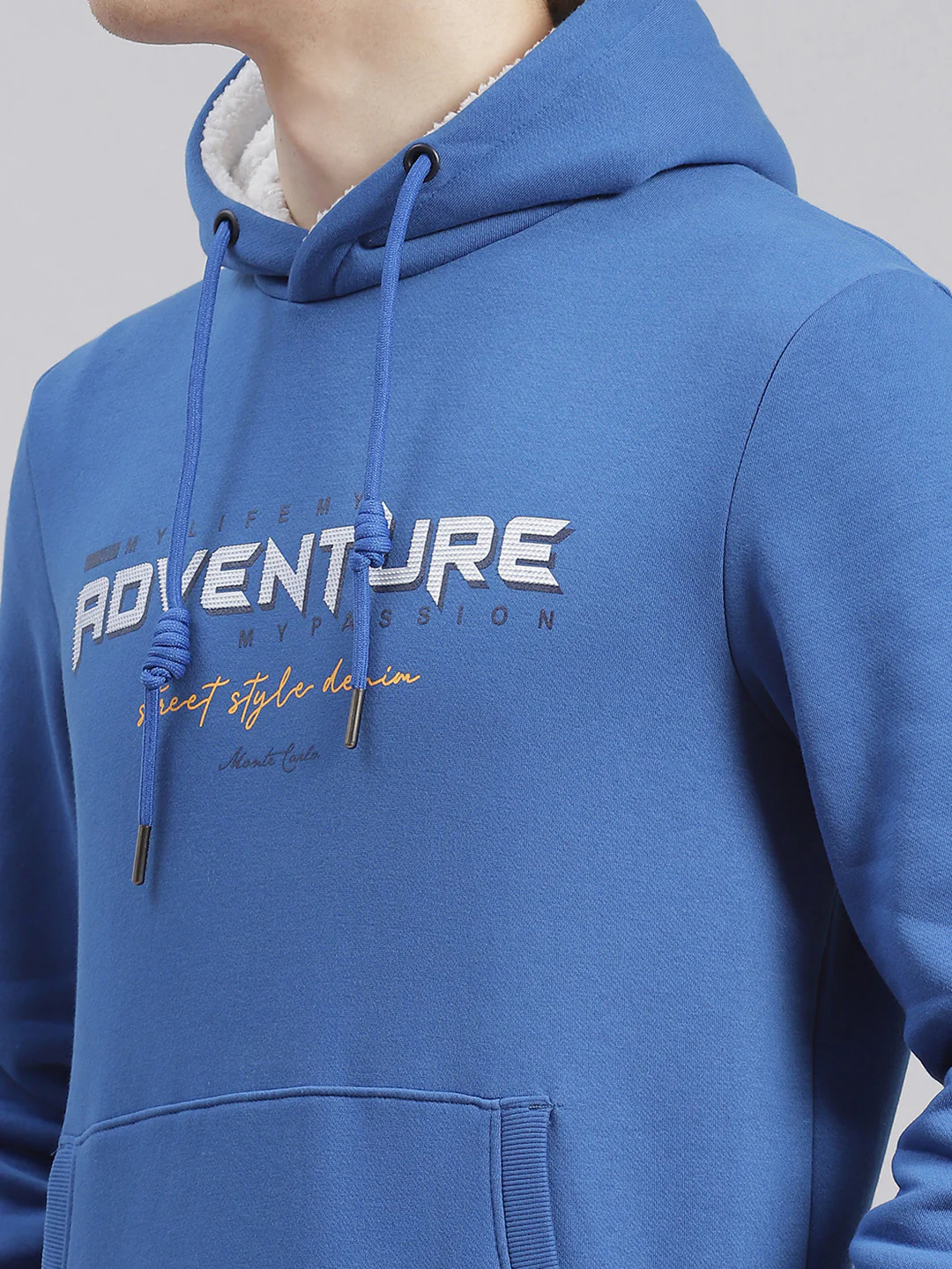 Men Blue Printed Hooded Full Sleeve Sweatshirts - Image 6