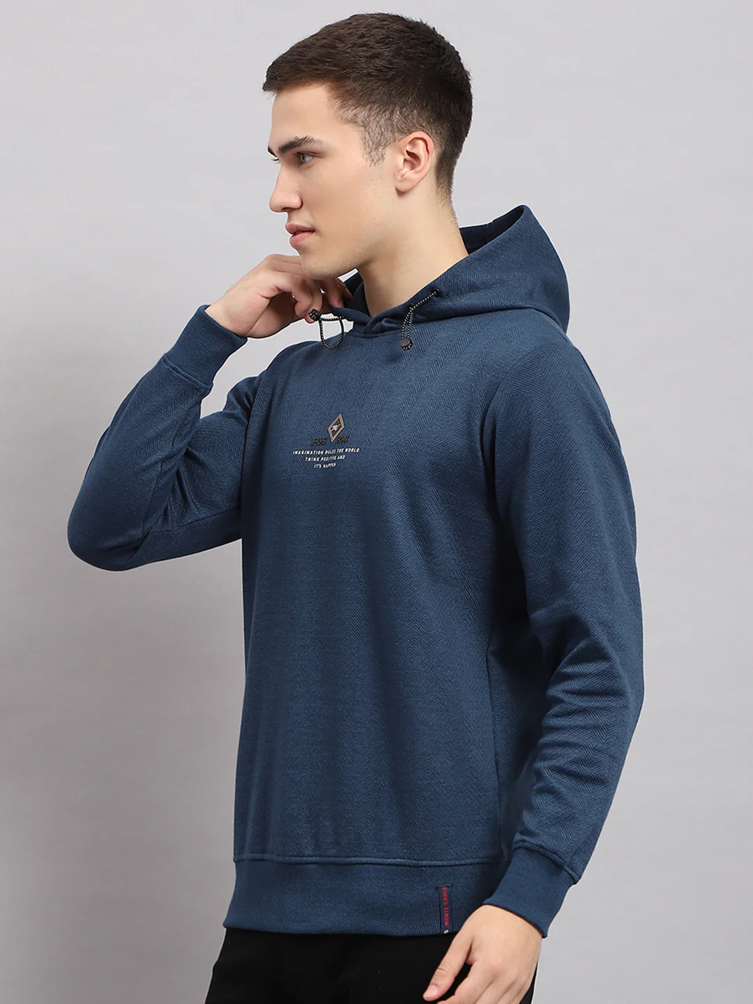 Men Blue Printed Hooded Full Sleeve T-Shirt - Image 3