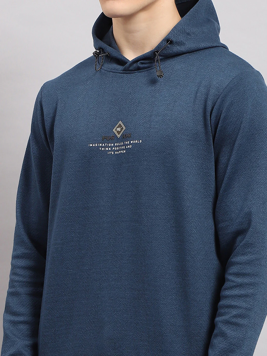 Men Blue Printed Hooded Full Sleeve T-Shirt - Image 8