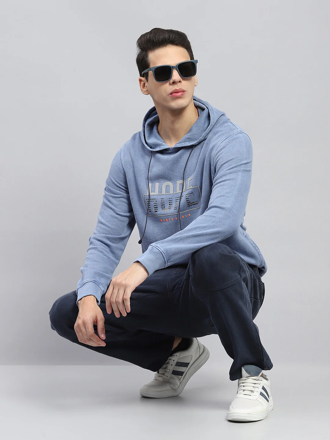 Men Blue Printed Hooded Full Sleeve Winter T-Shirt - Image 2