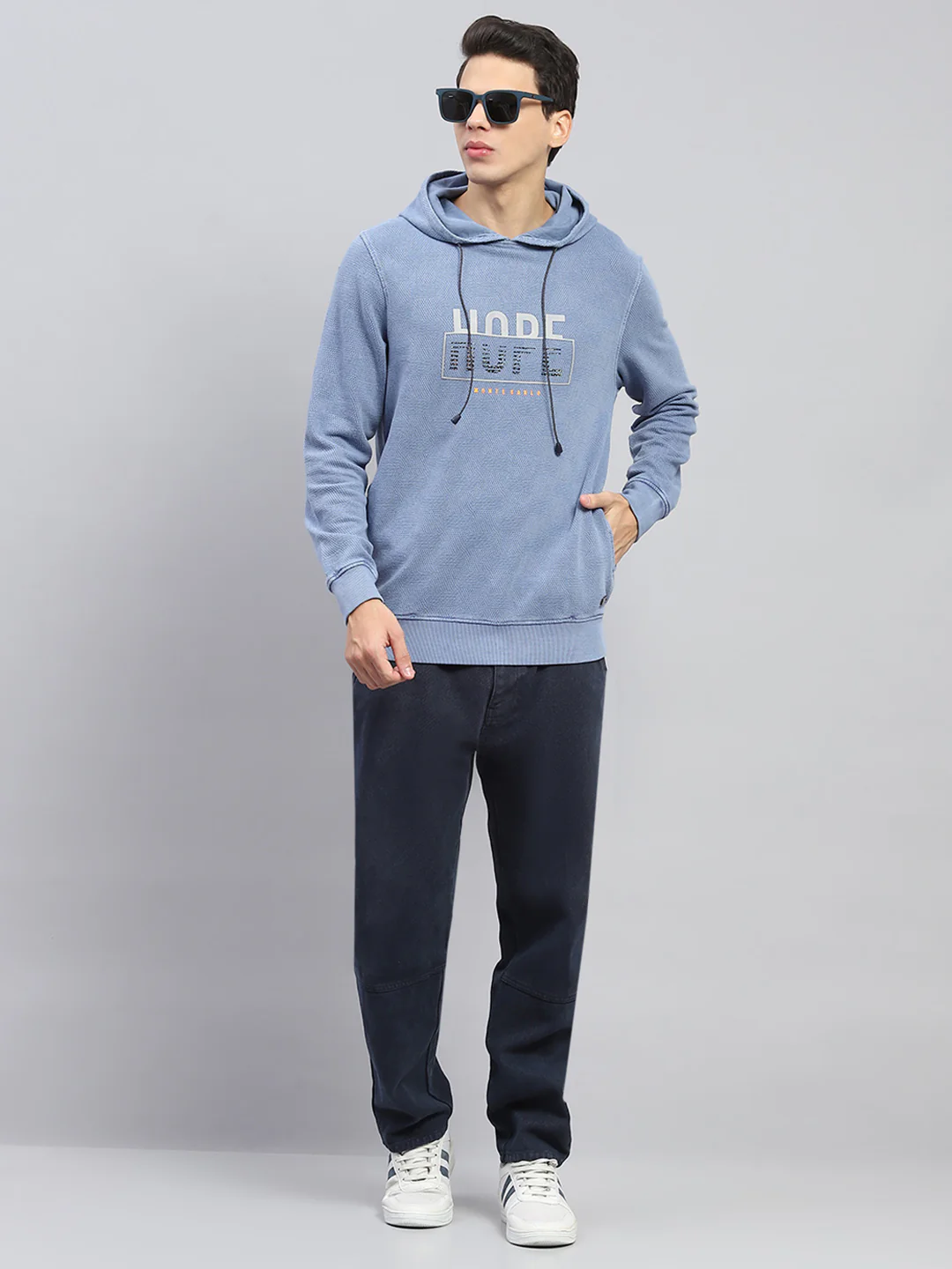 Men Blue Printed Hooded Full Sleeve Winter T-Shirt - Image 6
