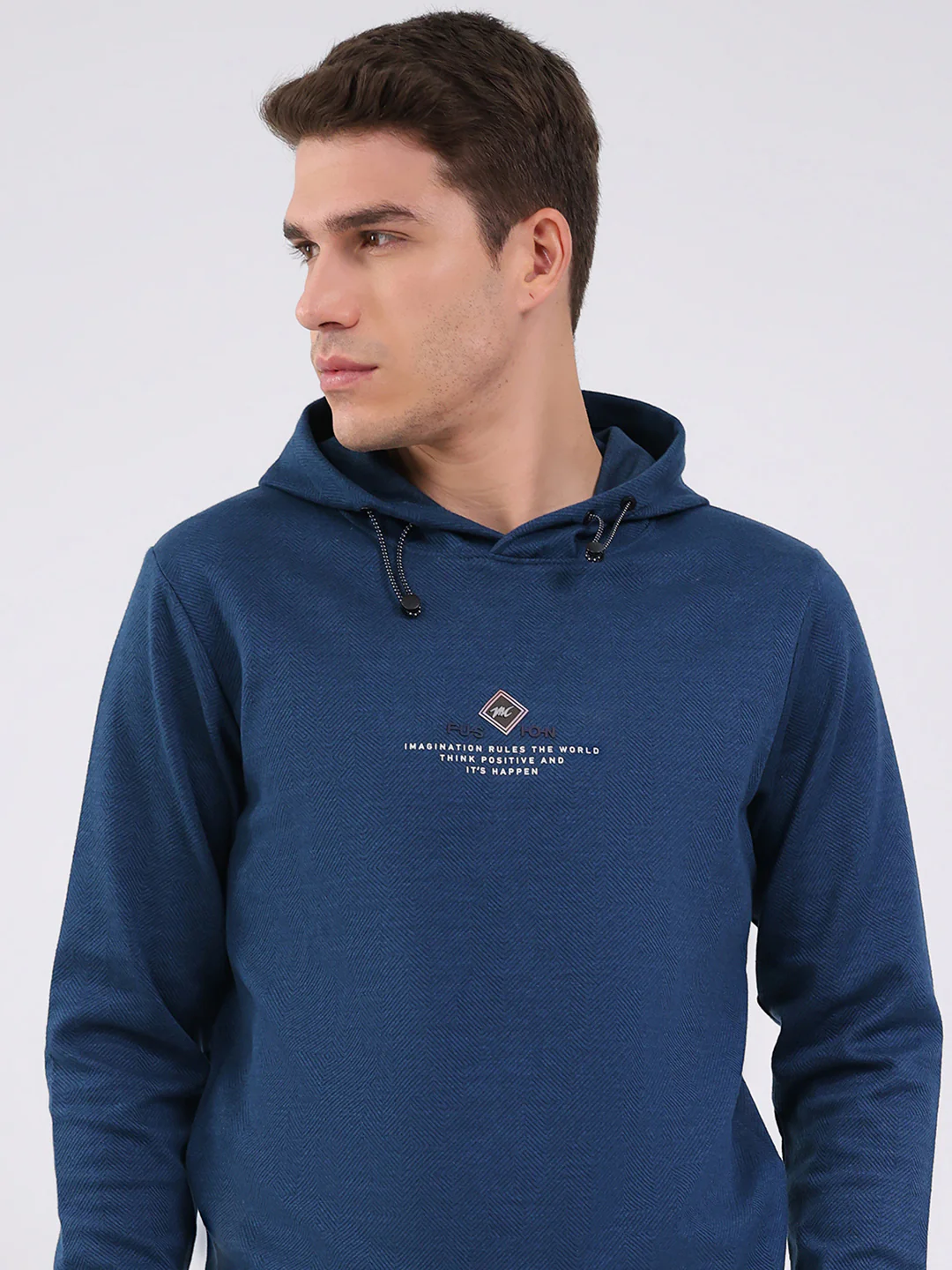 Men Blue Printed Hooded Full Sleeve Winter T-Shirt - Image 6