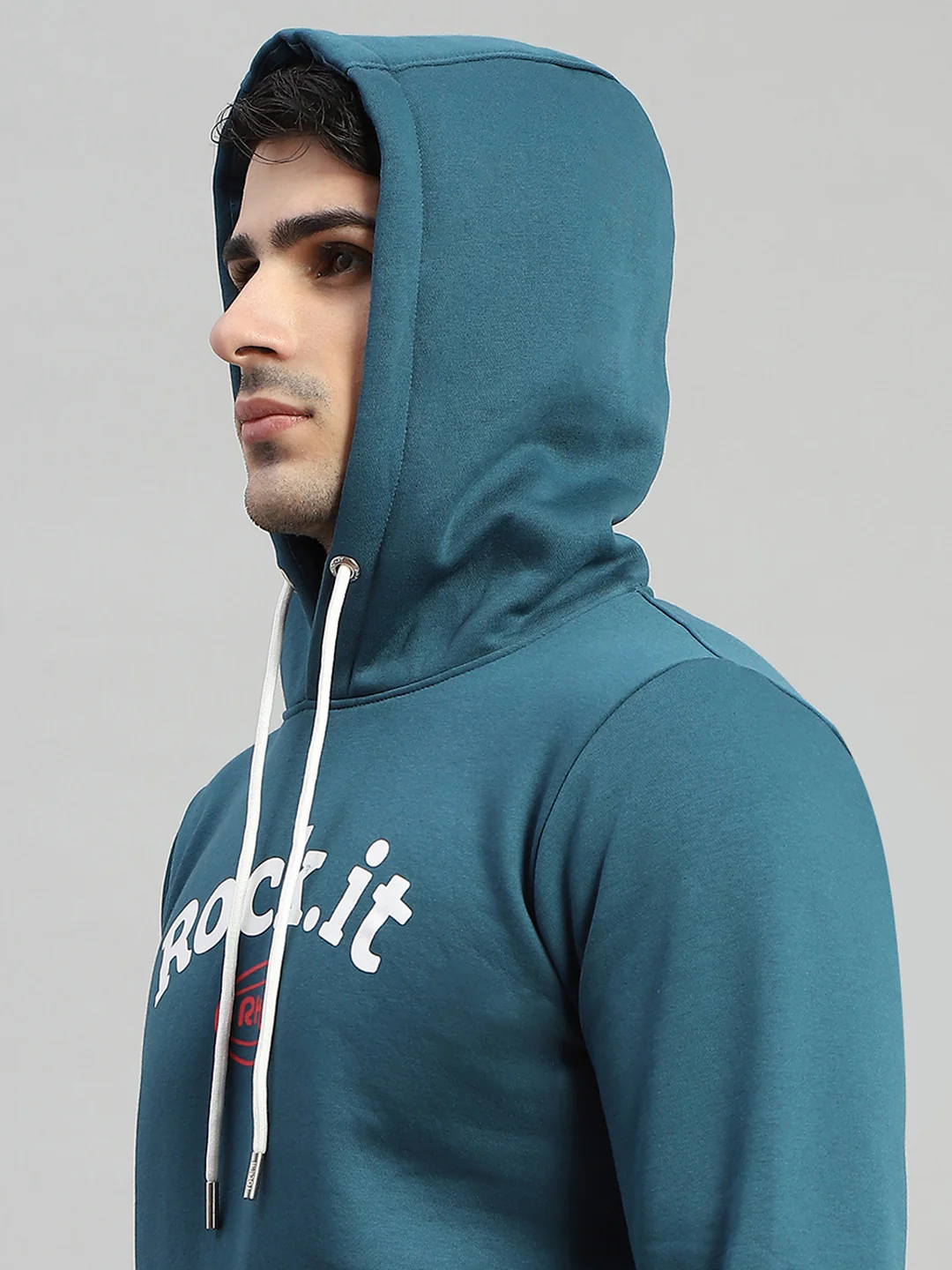 Rock.it Men Blue Printed Hooded Full Sleeve Winter Tracksuit - Image 6
