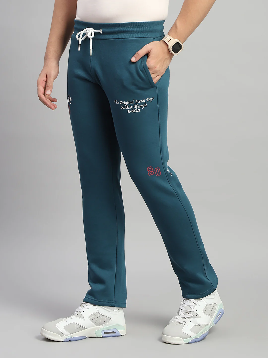 Rock.it Men Blue Printed Hooded Full Sleeve Winter Tracksuit - Image 7