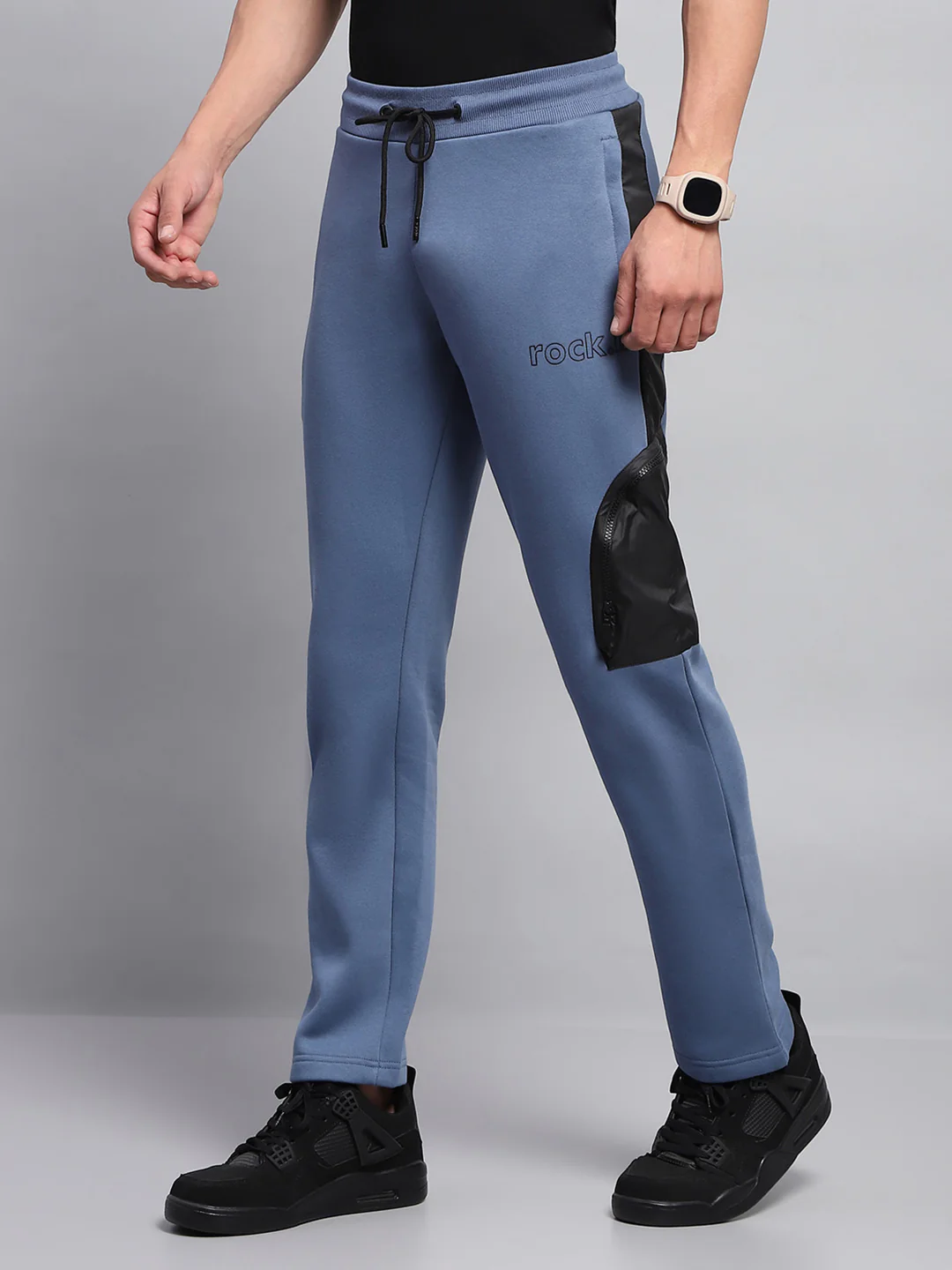 Rock.it Men Blue Printed Hooded Full Sleeve Winter Tracksuit - Image 7