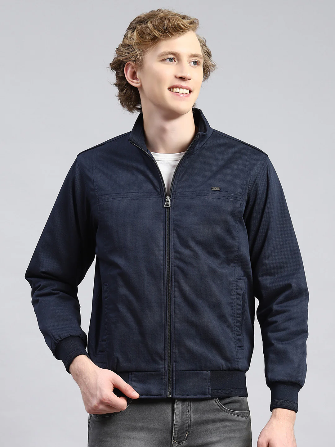 Men Blue Printed Jacket - Image 2