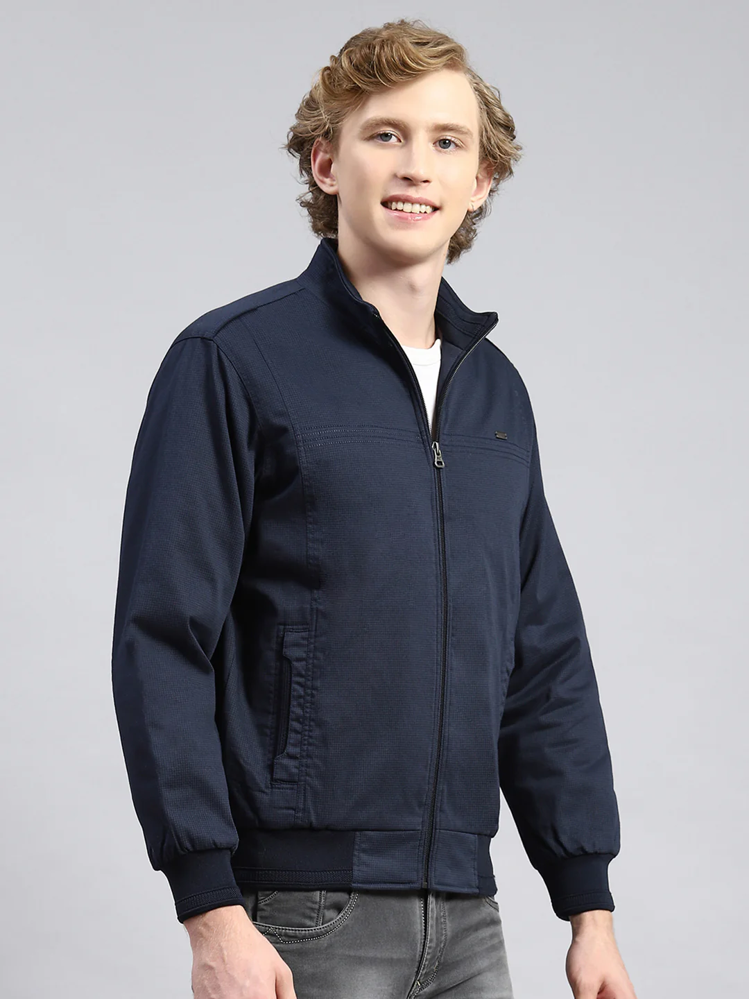 Men Blue Printed Jacket - Image 3