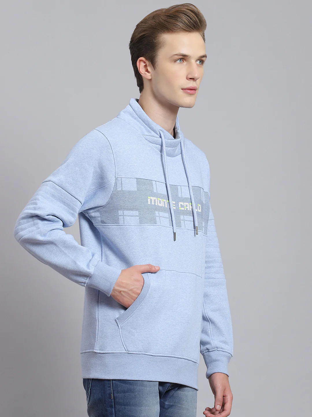 Men Blue Printed Mock Collar Full Sleeve Sweatshirt - Image 5