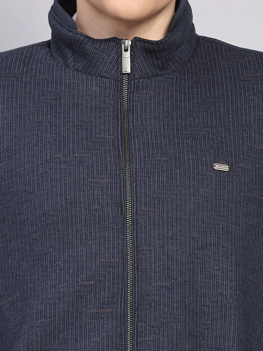 Men Blue Printed Mock Neck Full Sleeve Jacket - Image 6