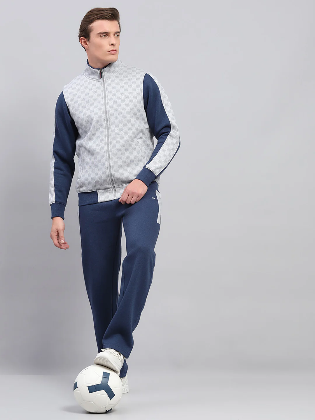Men Blue Printed Mock Neck Full Sleeve Winter Tracksuit - Image 2