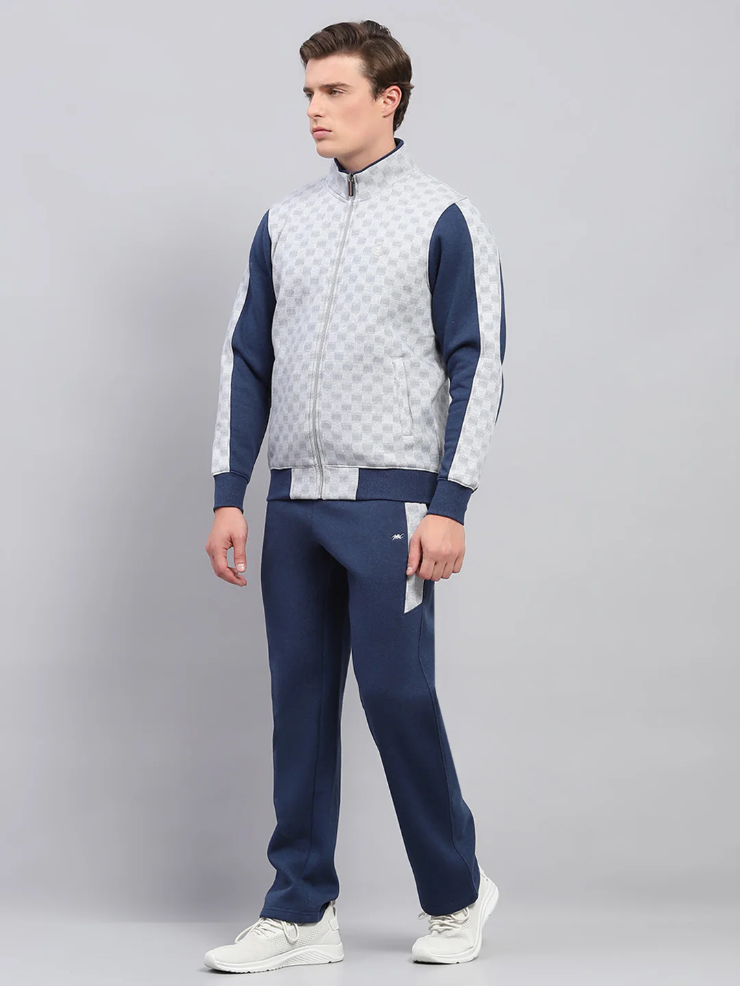 Men Blue Printed Mock Neck Full Sleeve Winter Tracksuit - Image 3
