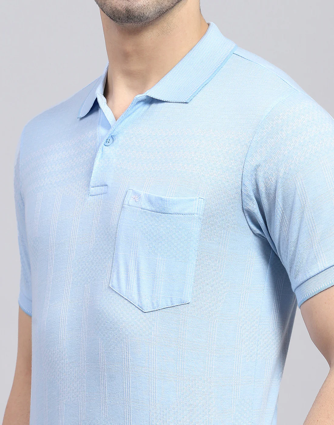 Men Blue Printed Polo Collar Half Sleeve T-Shirt - Image 7