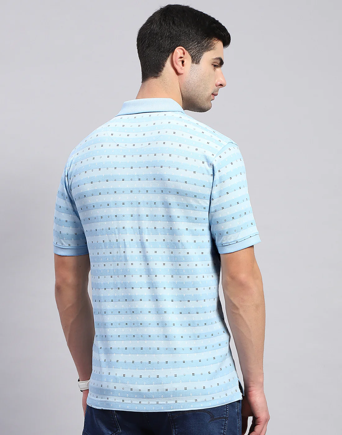 Men Blue Printed Polo Collar Half Sleeve T-Shirt - Image 5