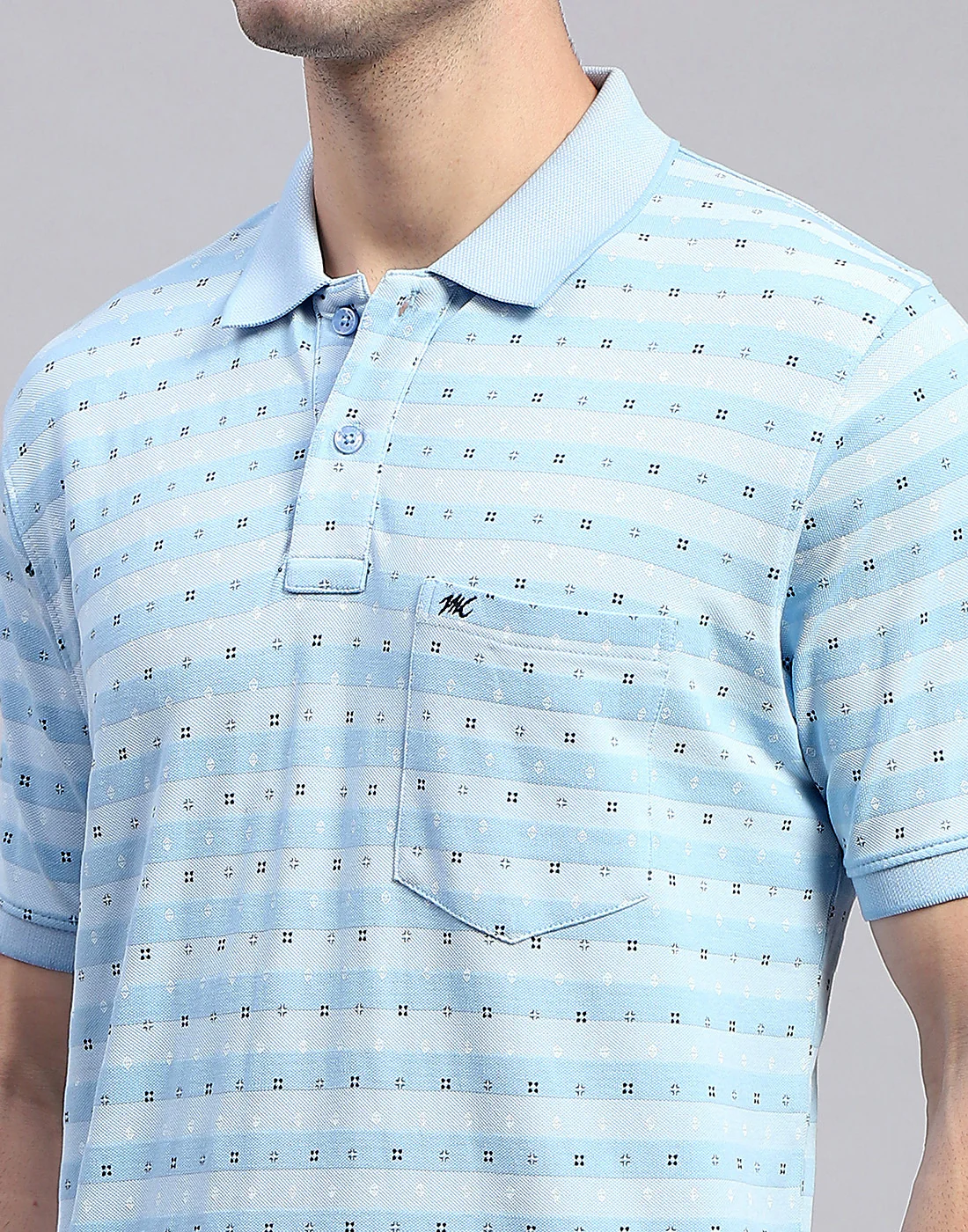 Men Blue Printed Polo Collar Half Sleeve T-Shirt - Image 6
