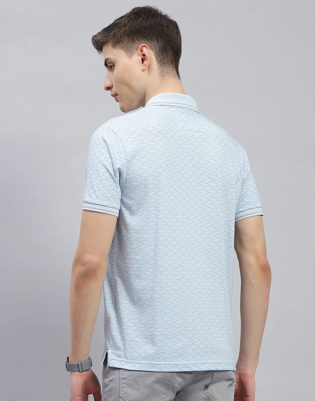Men Blue Printed Polo Collar Half Sleeve T-Shirt - Image 6