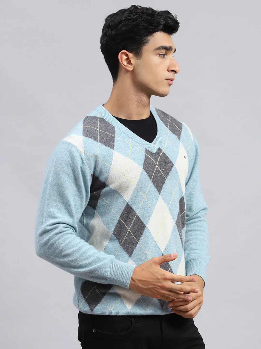 Men Blue Printed Pullover - Image 3