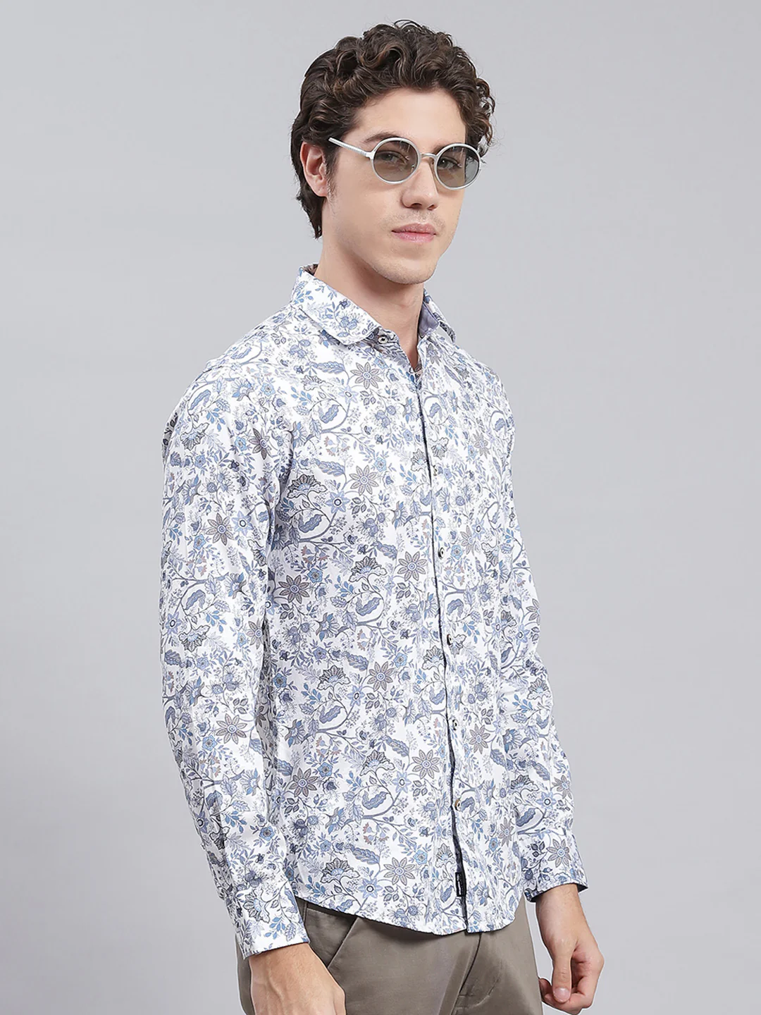 Men Blue Printed Pure Cotton Shirt - Image 3