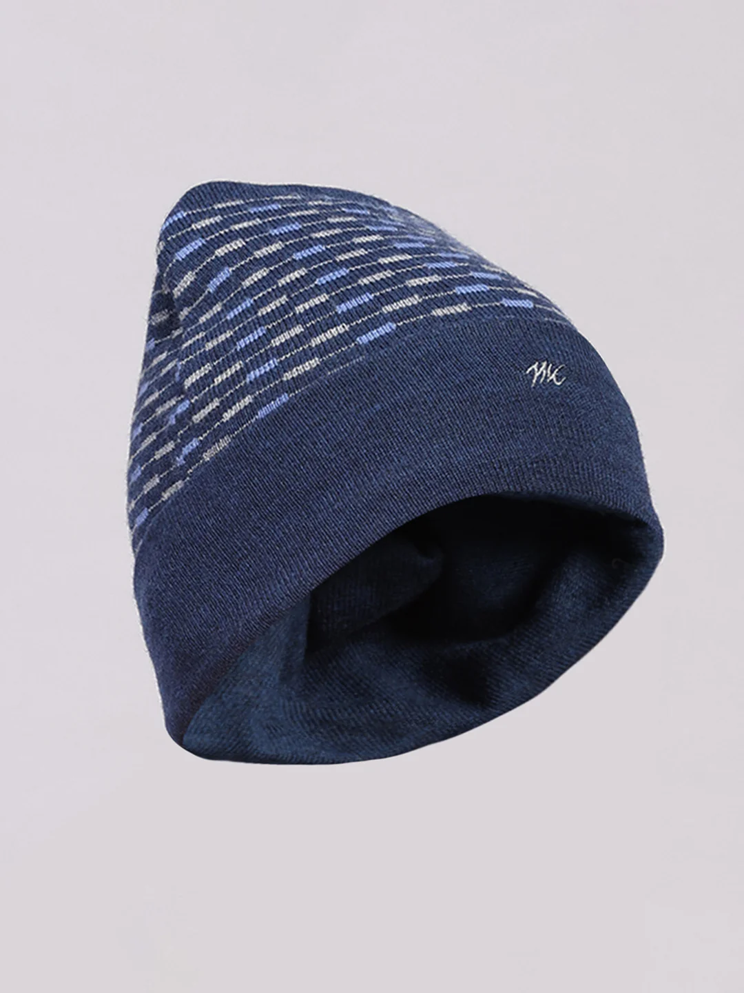 Men Blue Printed Pure Wool Cap - Image 2
