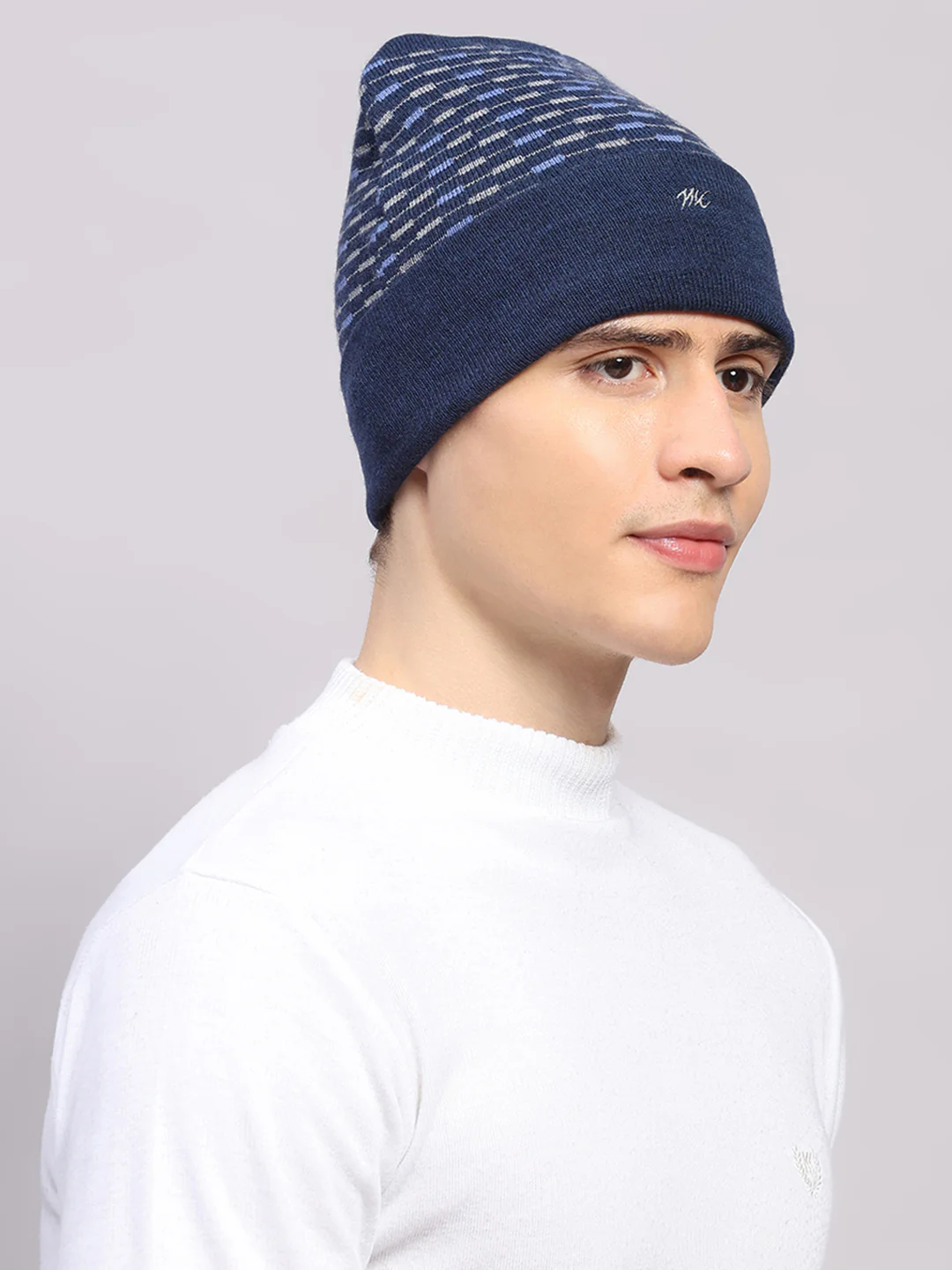 Men Blue Printed Pure Wool Cap - Image 4