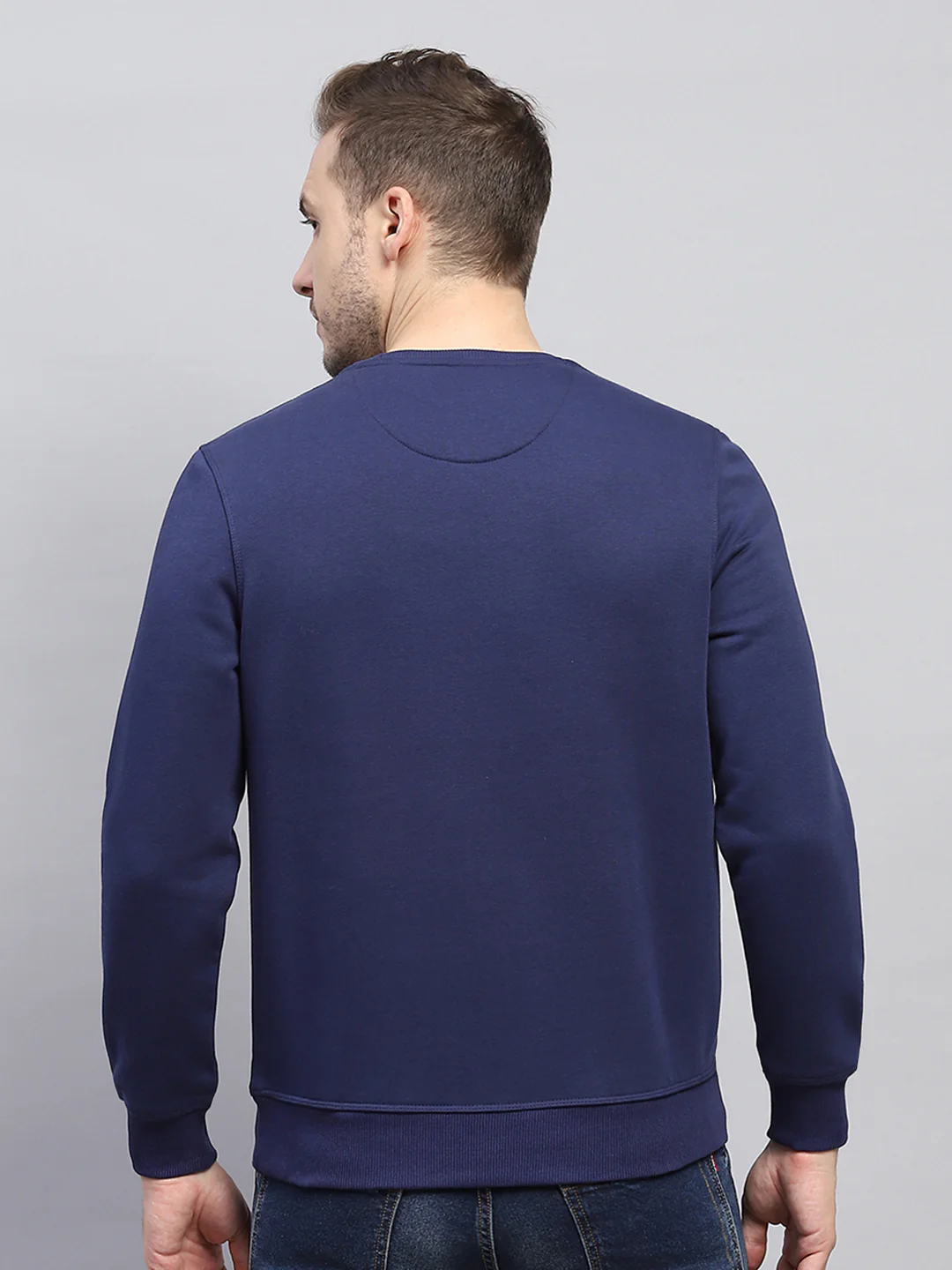 Men Blue Printed Round Neck Full Sleeve Sweatshirt - Image 5