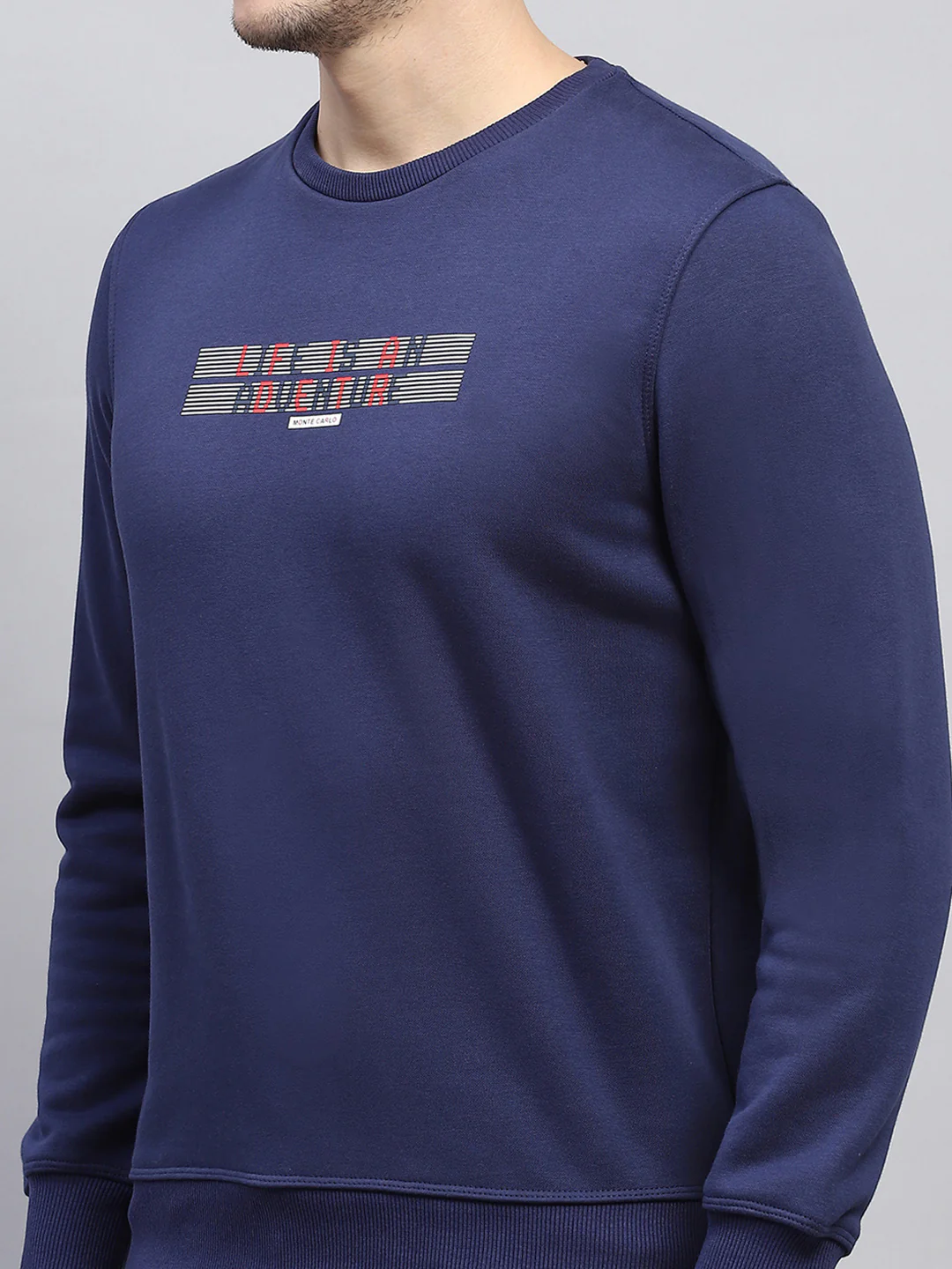 Men Blue Printed Round Neck Full Sleeve Sweatshirt - Image 6