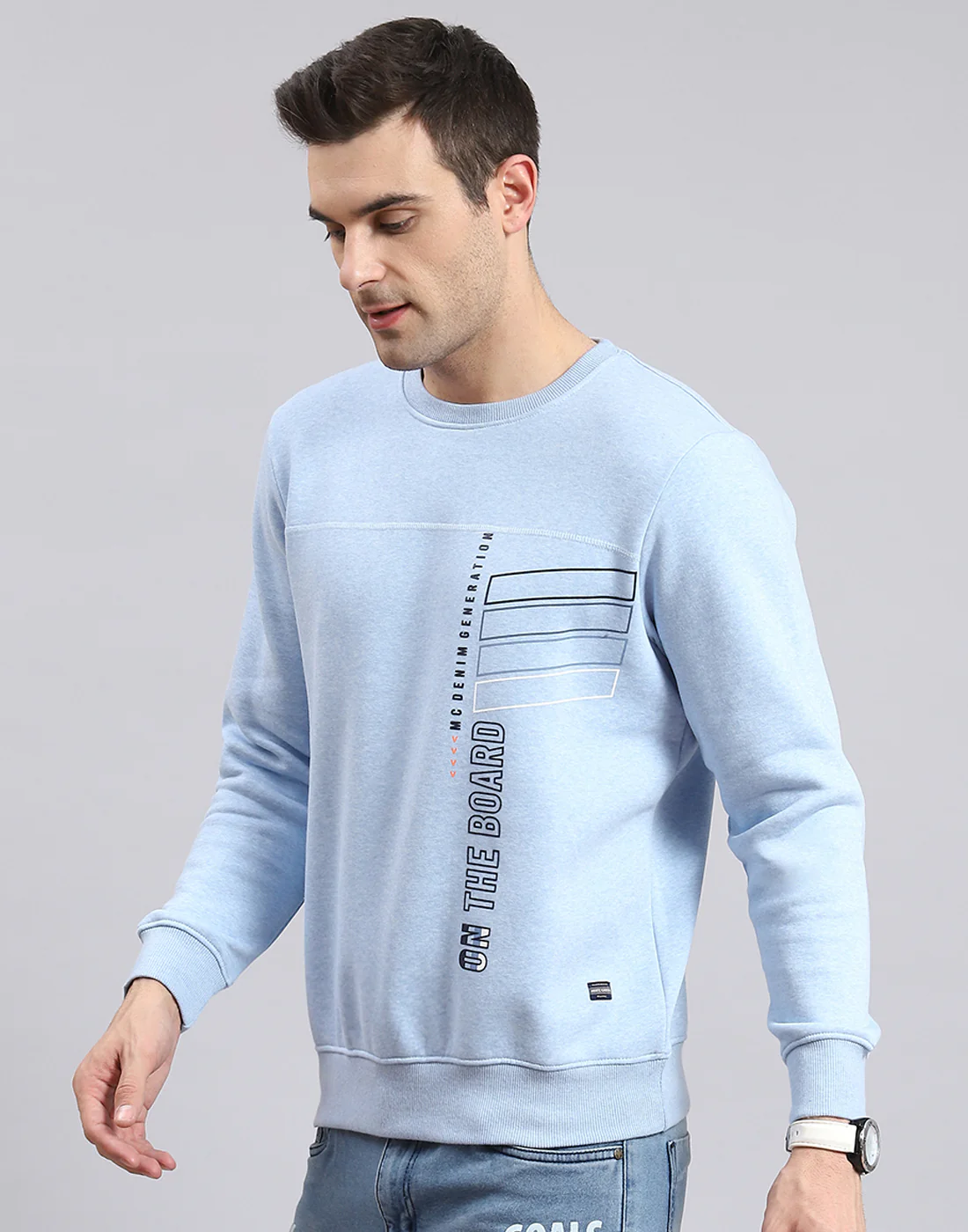 Men Blue Printed Round Neck Full Sleeve Sweatshirt - Image 3