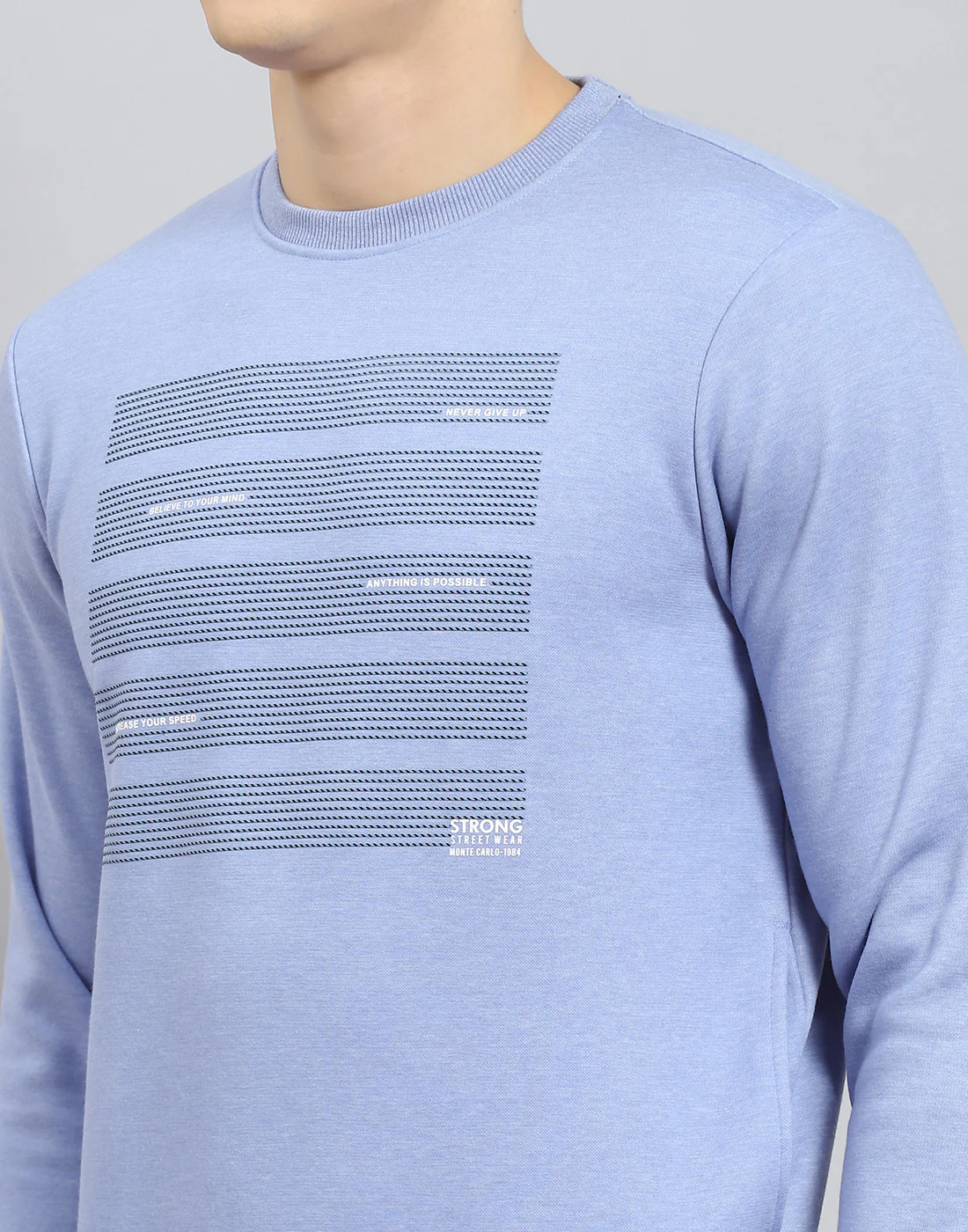 Men Blue Printed Round Neck Full Sleeve Sweatshirt - Image 8