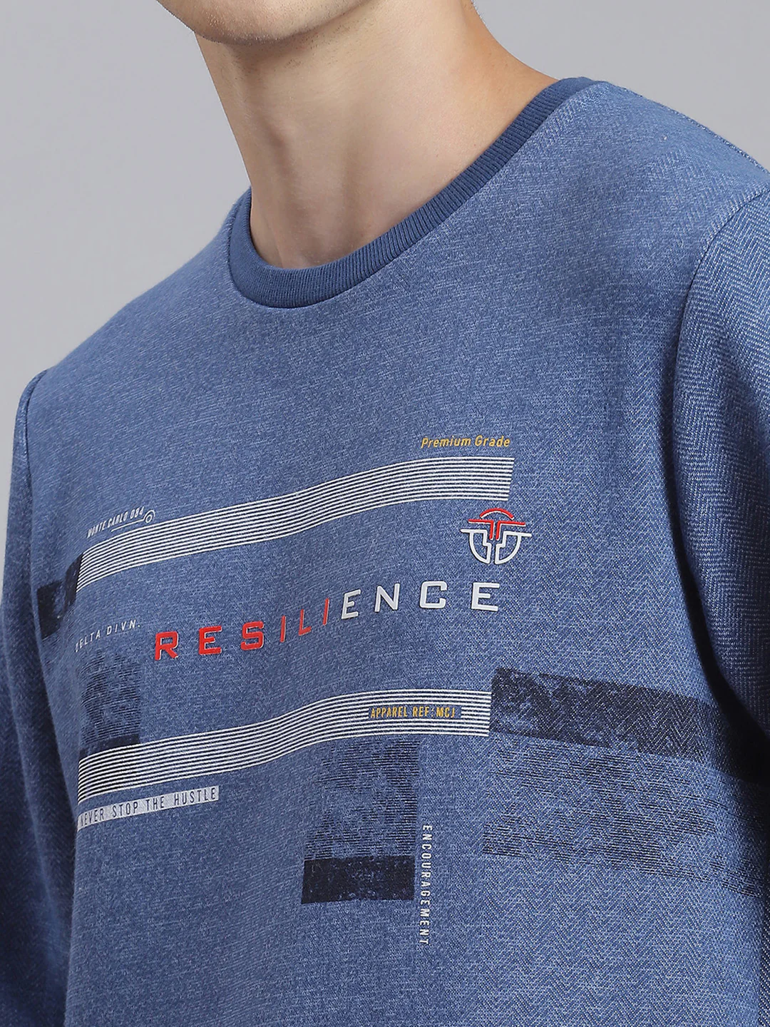 Men Blue Printed Round Neck Full Sleeve Sweatshirt - Image 7
