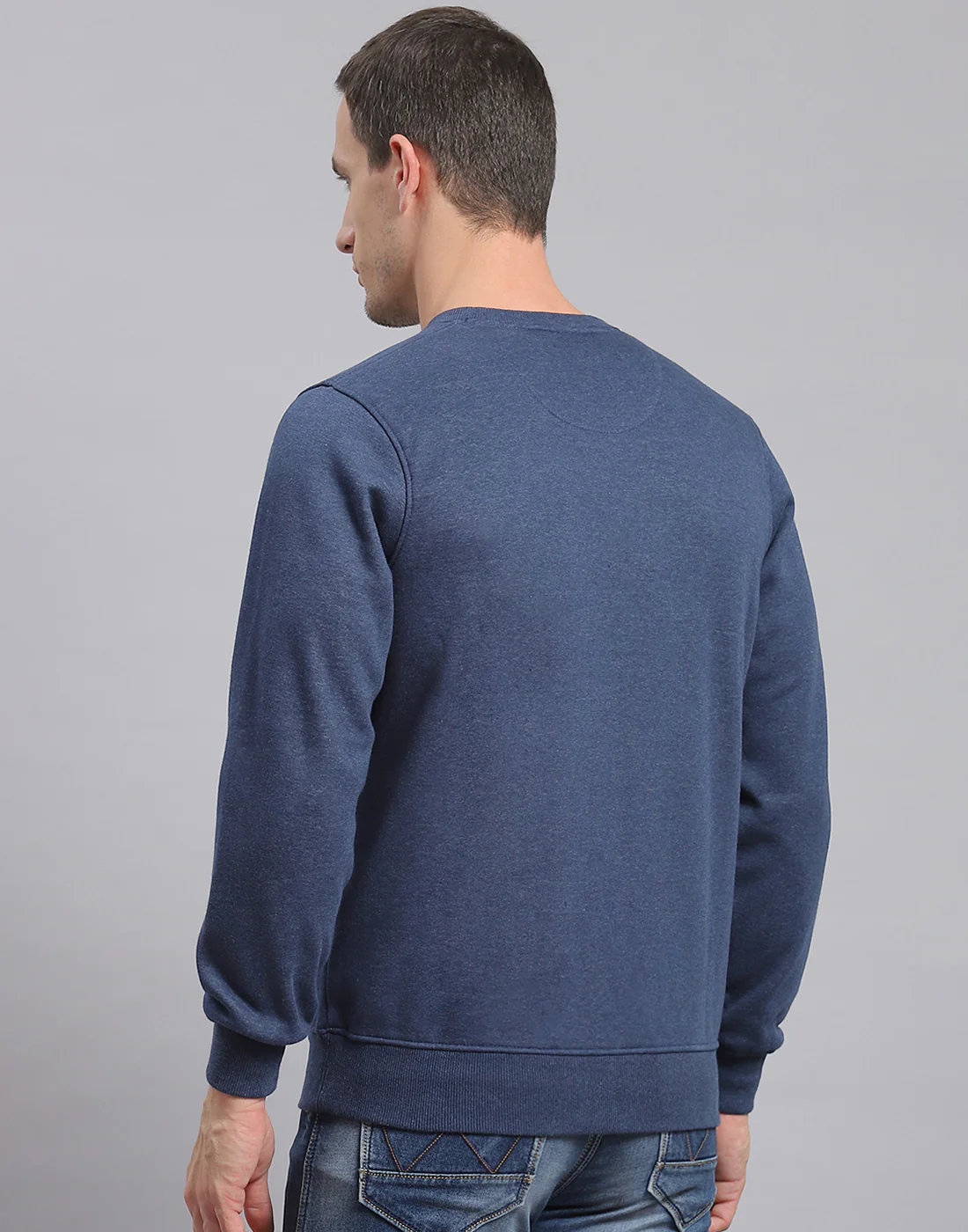Men Blue Printed Round Neck Full Sleeve Sweatshirt - Image 5