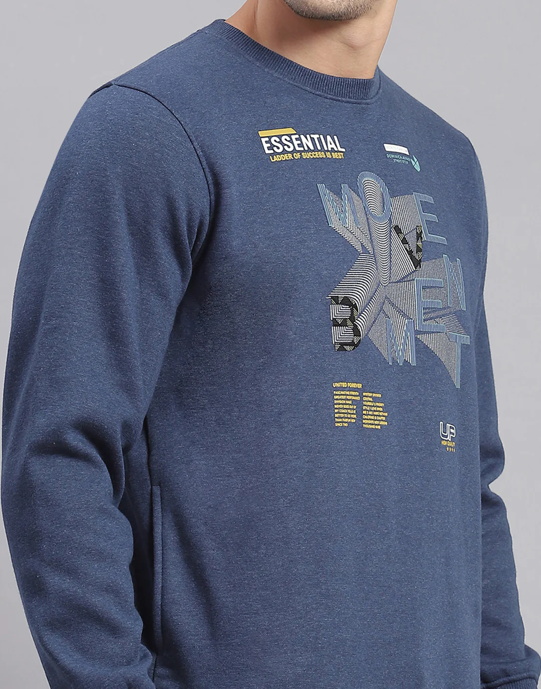 Men Blue Printed Round Neck Full Sleeve Sweatshirt - Image 6