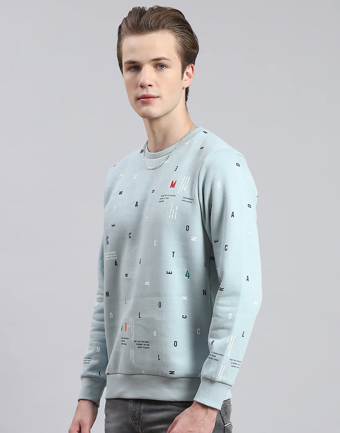 Men Blue Printed Round Neck Full Sleeve Sweatshirt - Image 3