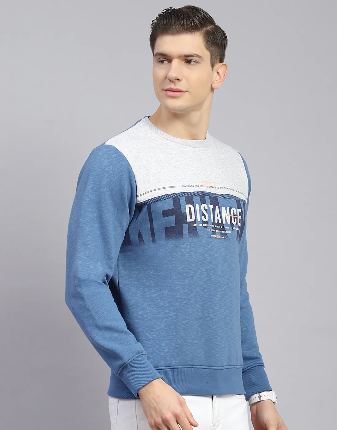 Men Blue Printed Round Neck Full Sleeve Sweatshirt - Image 5