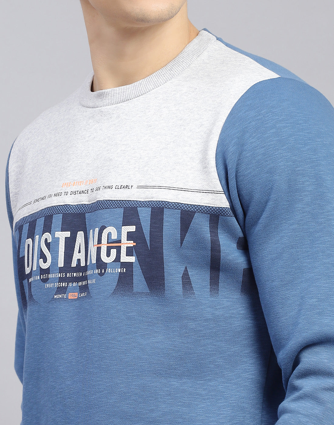 Men Blue Printed Round Neck Full Sleeve Sweatshirt - Image 7