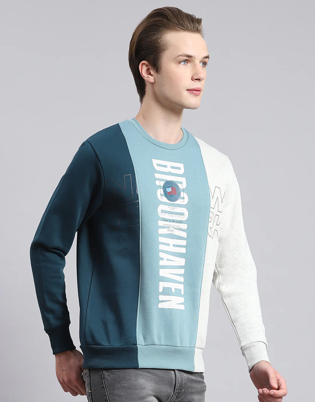 Men Blue Printed Round Neck Full Sleeve Sweatshirt - Image 4