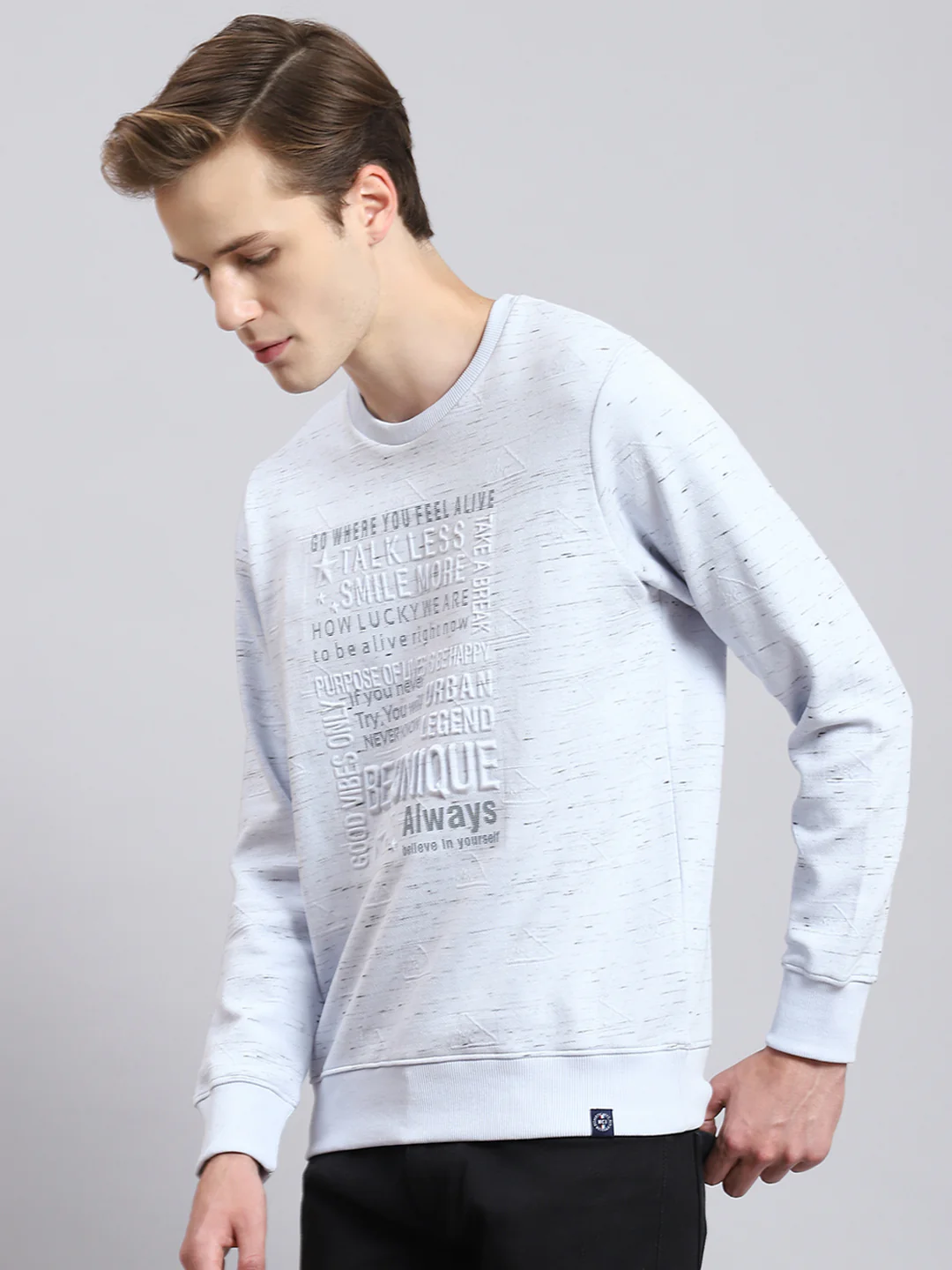 Men Blue Printed Round Neck Full Sleeve Sweatshirt - Image 4