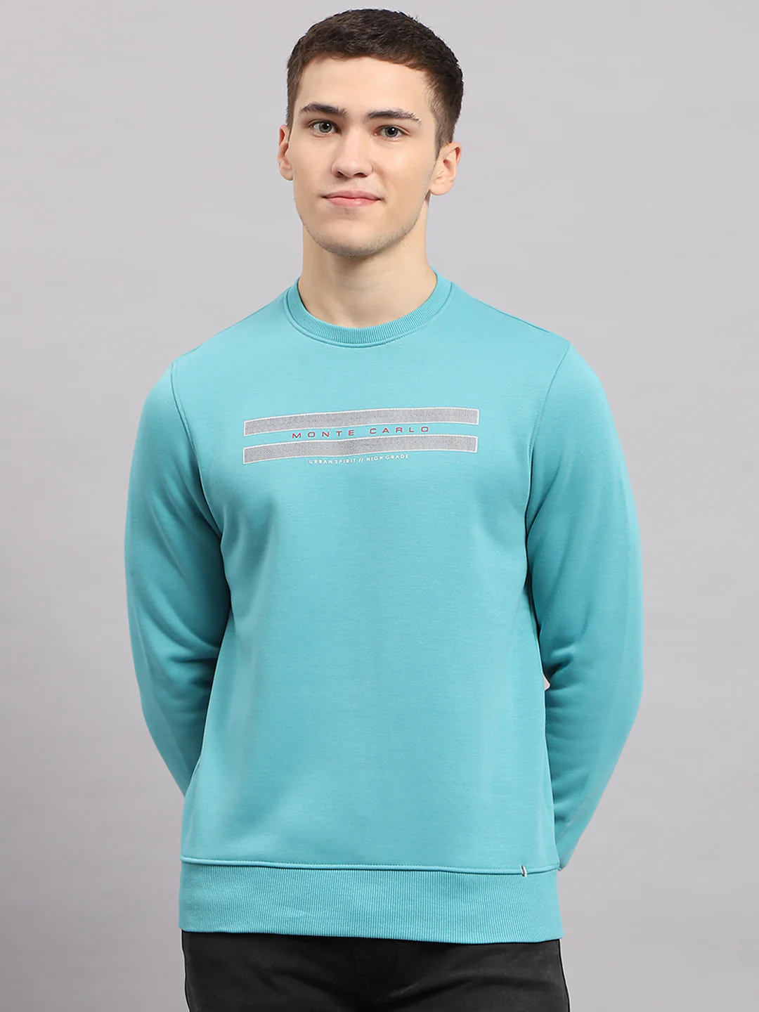 Men Blue Printed Round Neck Full Sleeve Sweatshirt - Image 2