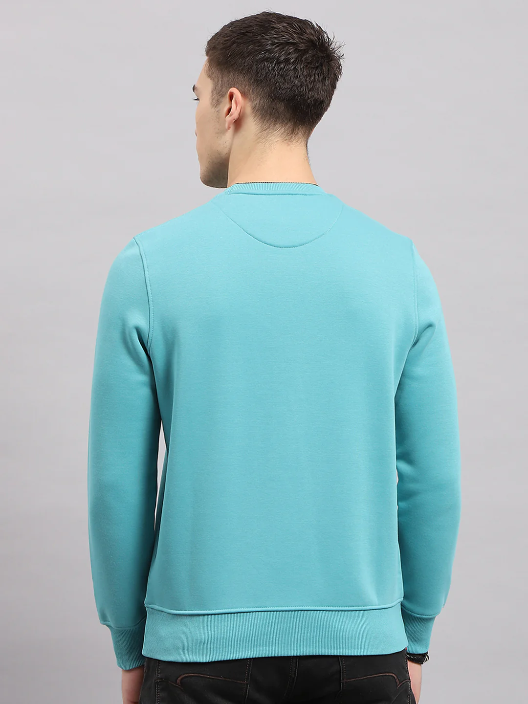 Men Blue Printed Round Neck Full Sleeve Sweatshirt - Image 5