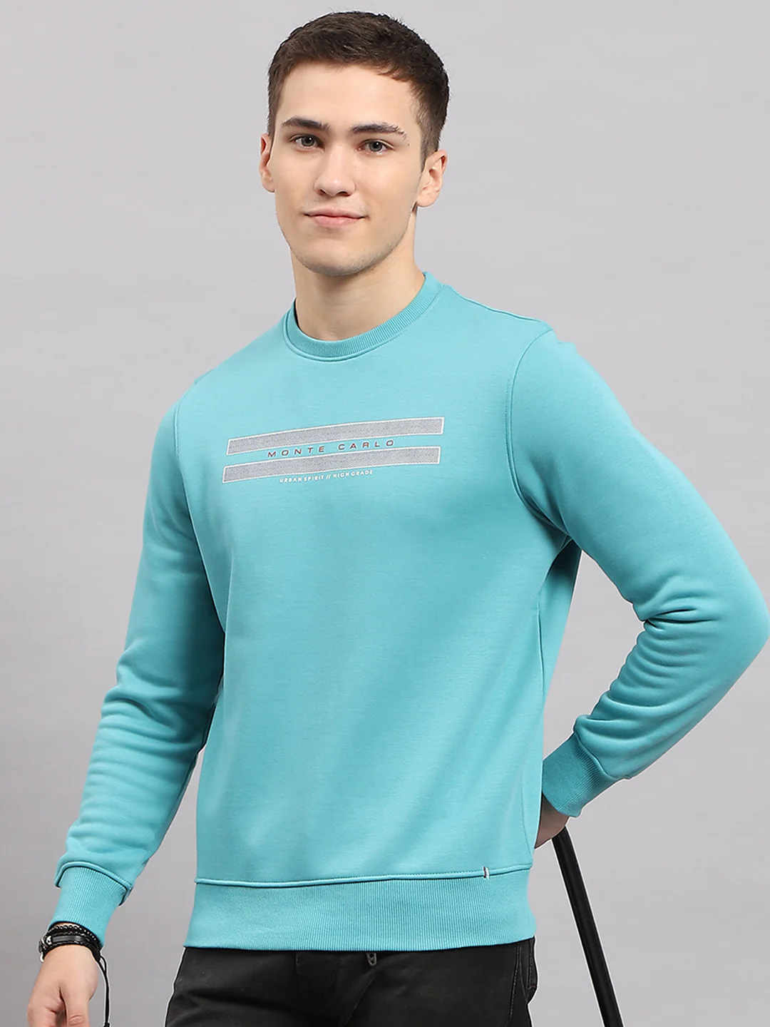 Men Blue Printed Round Neck Full Sleeve Sweatshirt - Image 6