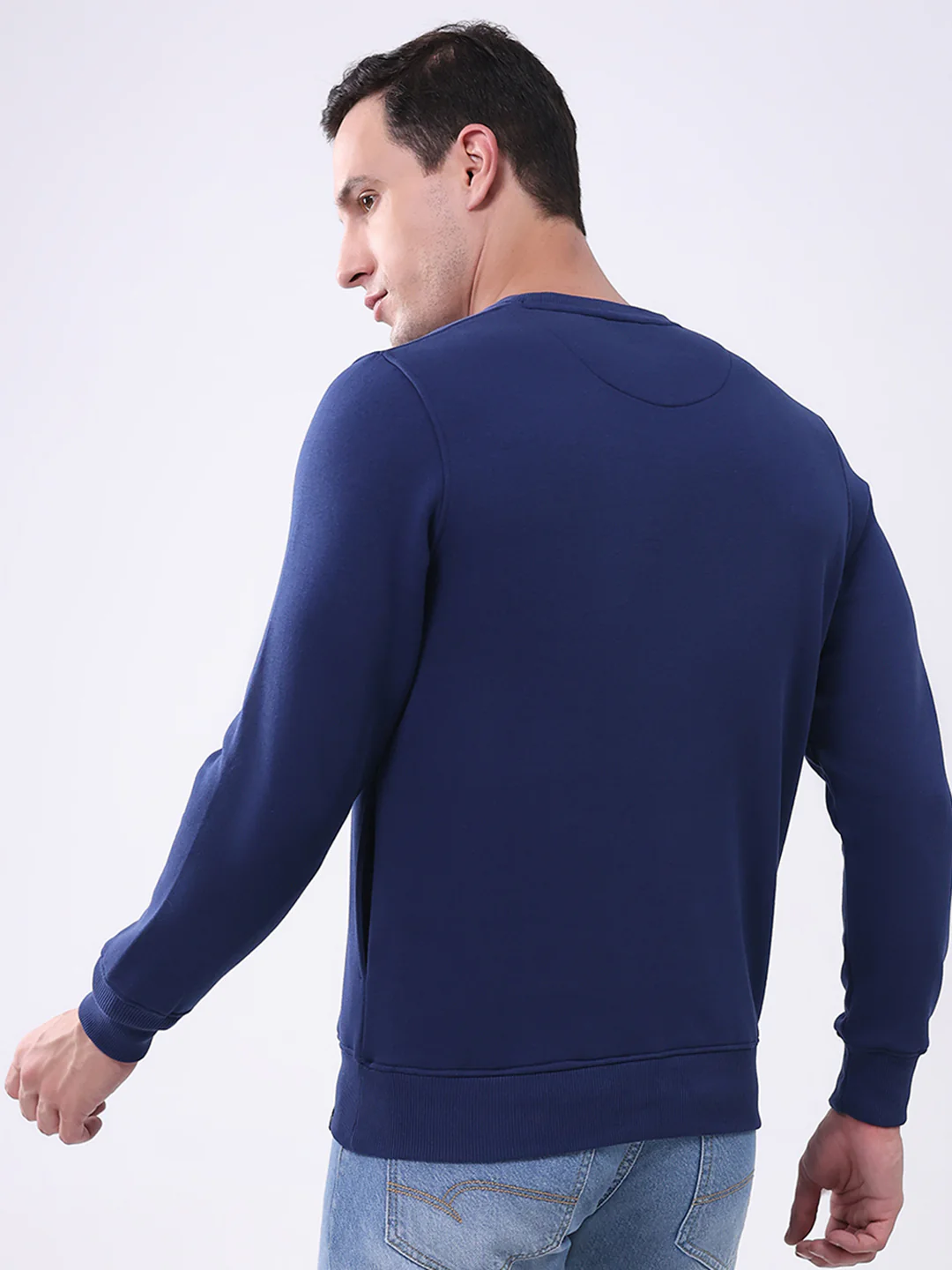 Men Blue Printed Round Neck Full Sleeve Sweatshirt - Image 5