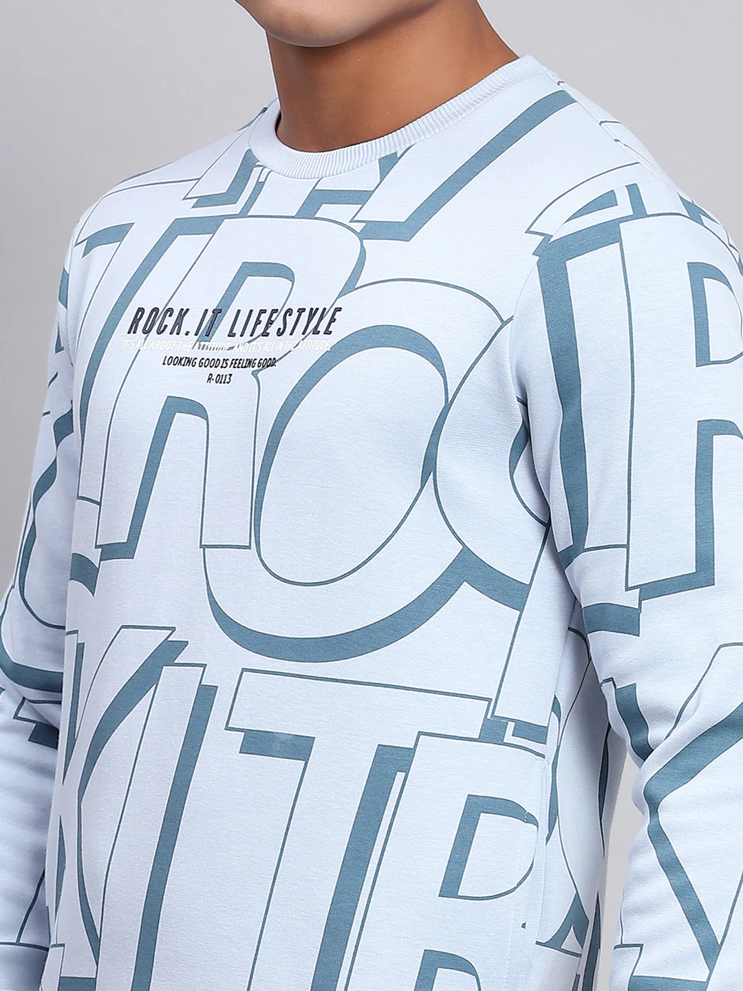 Rock.it Men Blue Printed Round Neck Full Sleeve Sweatshirt - Image 6