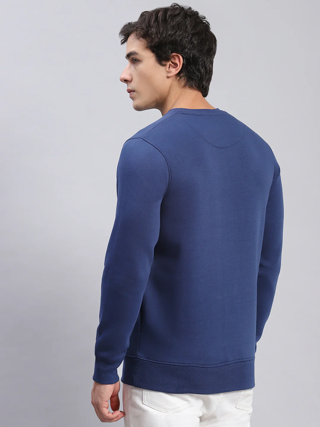 Men Blue Printed Round Neck Full Sleeve Sweatshirts - Image 6
