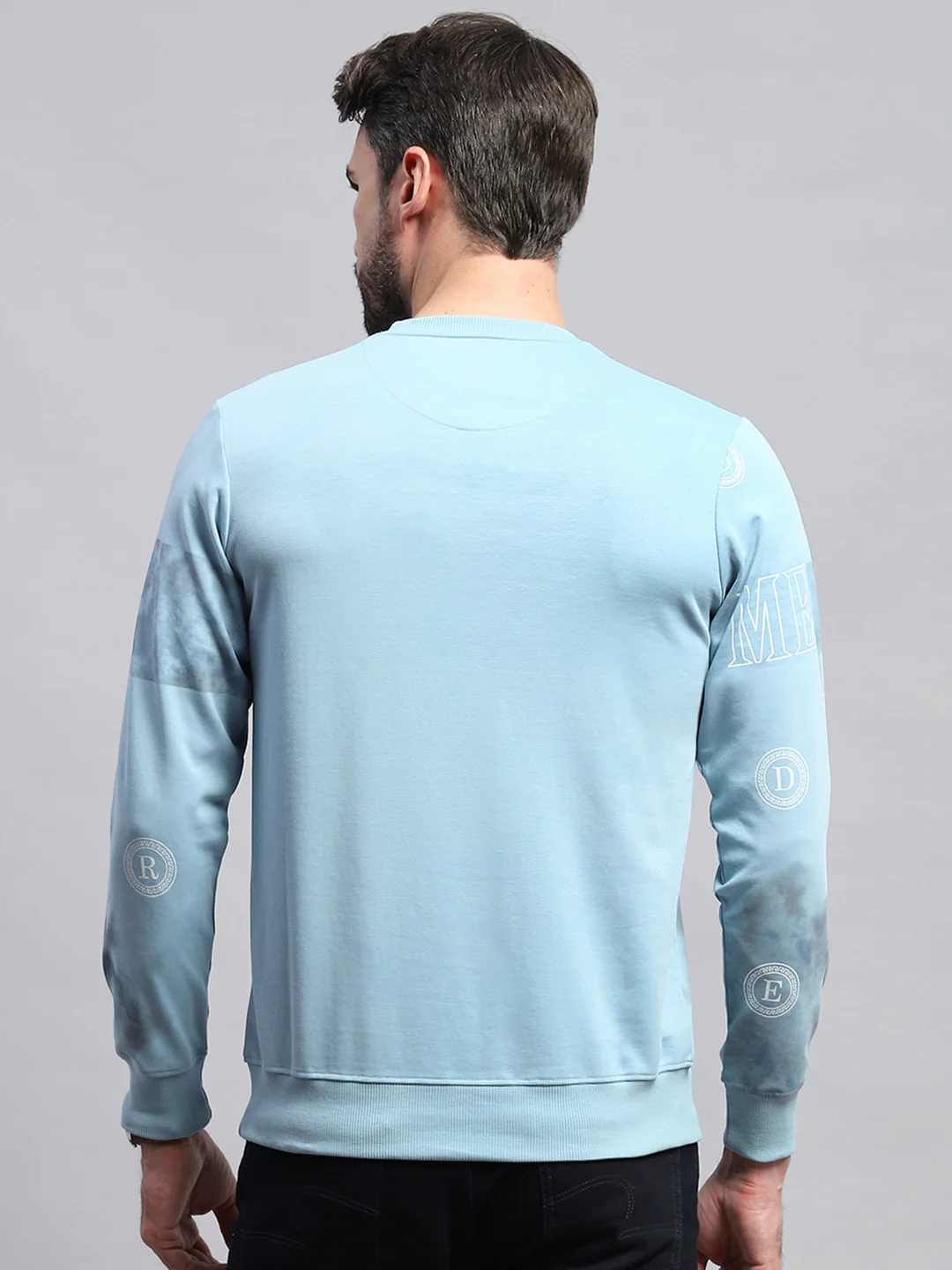 Men Blue Printed Round Neck Full Sleeve T-Shirt - Image 5