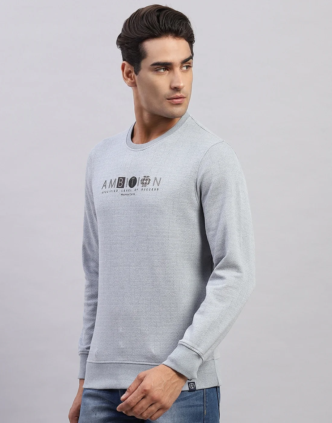 Men Blue Printed Round Neck Full Sleeve Winter T-Shirt - Image 3