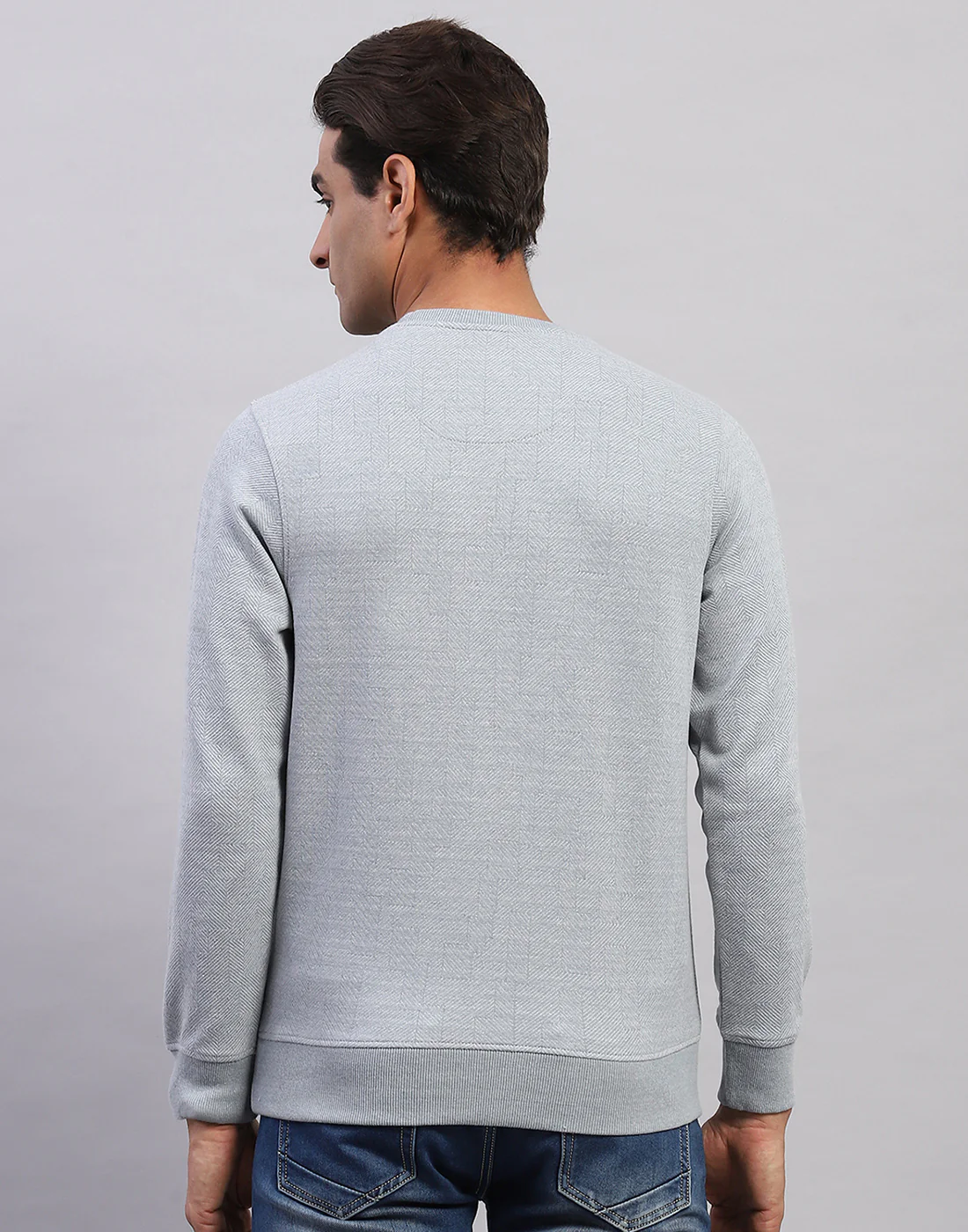 Men Blue Printed Round Neck Full Sleeve Winter T-Shirt - Image 5