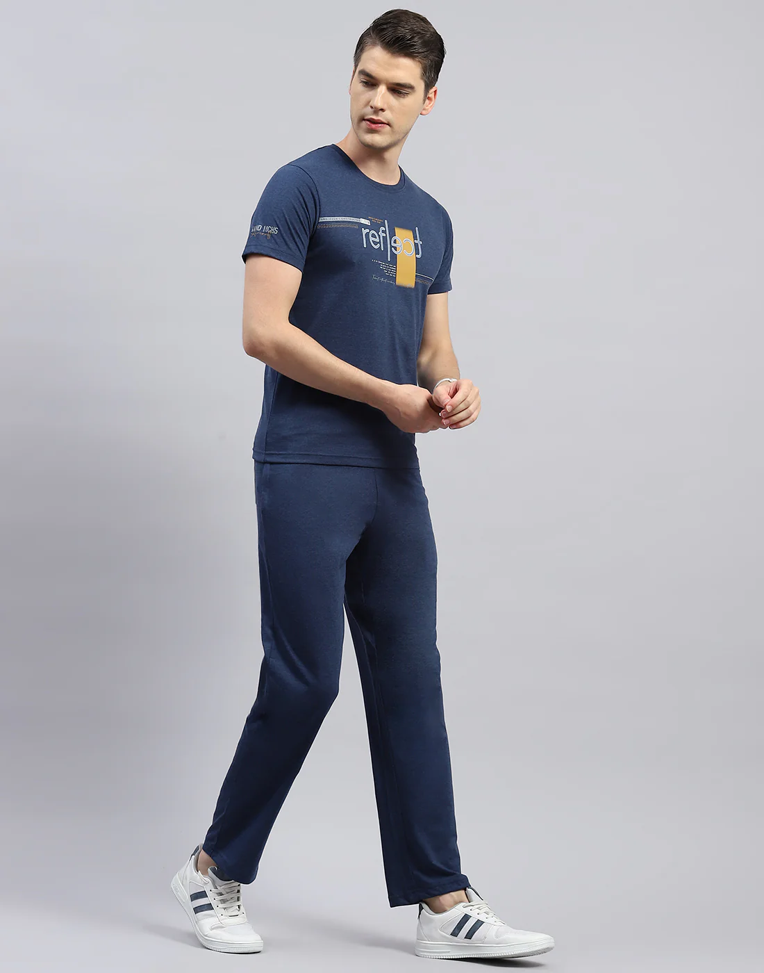 Men Blue Printed Round Neck Half Sleeve Lower Set - Image 4