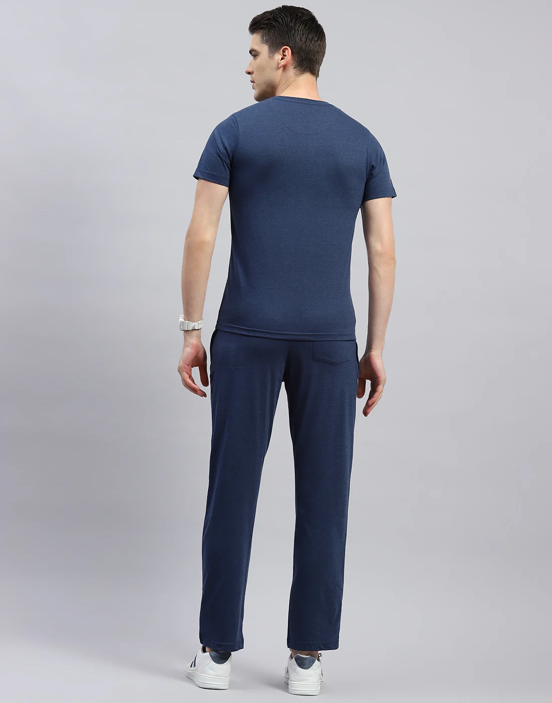 Men Blue Printed Round Neck Half Sleeve Lower Set - Image 5