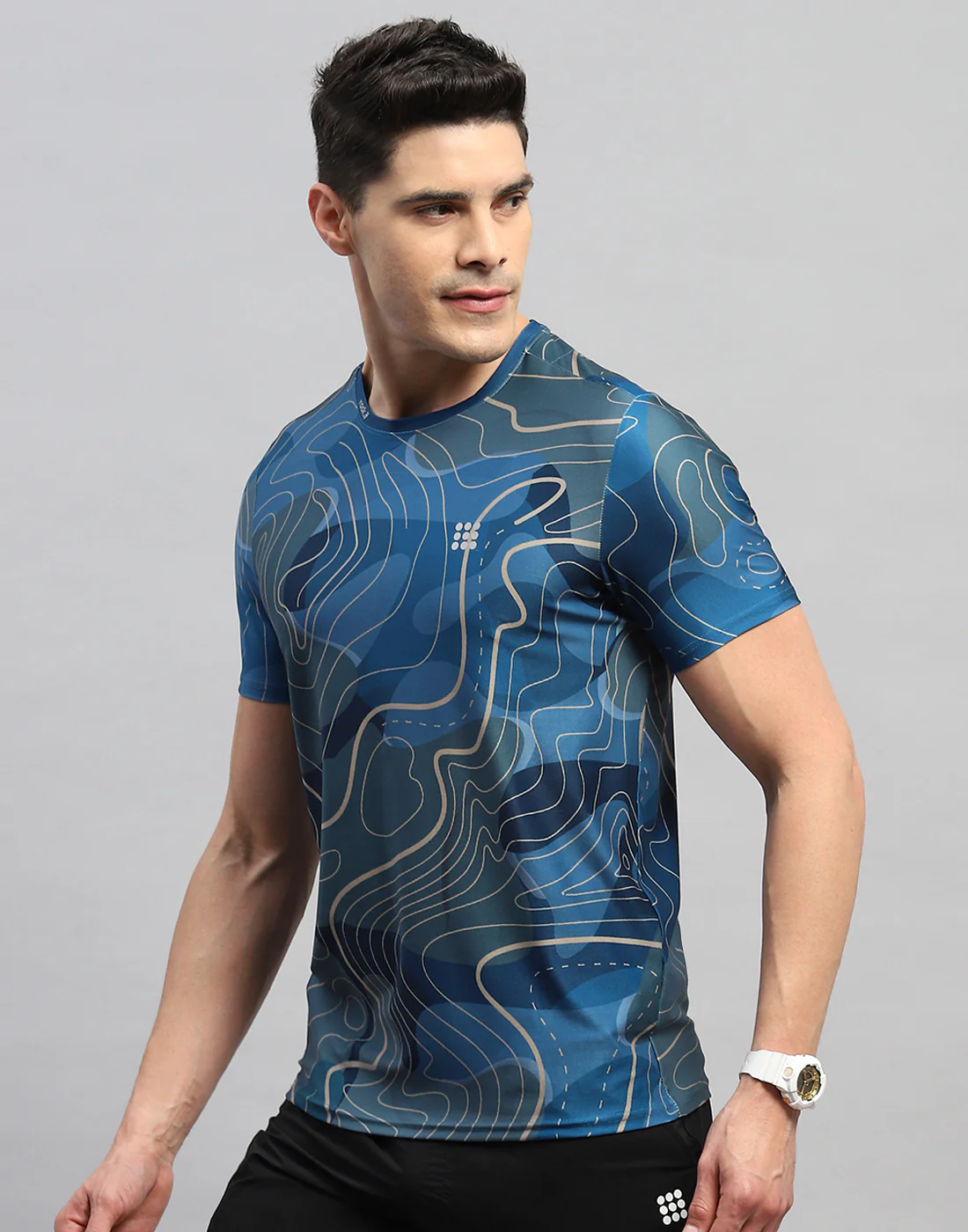 Rock.it Men Blue Printed Round Neck Half Sleeve T-Shirt - Image 3