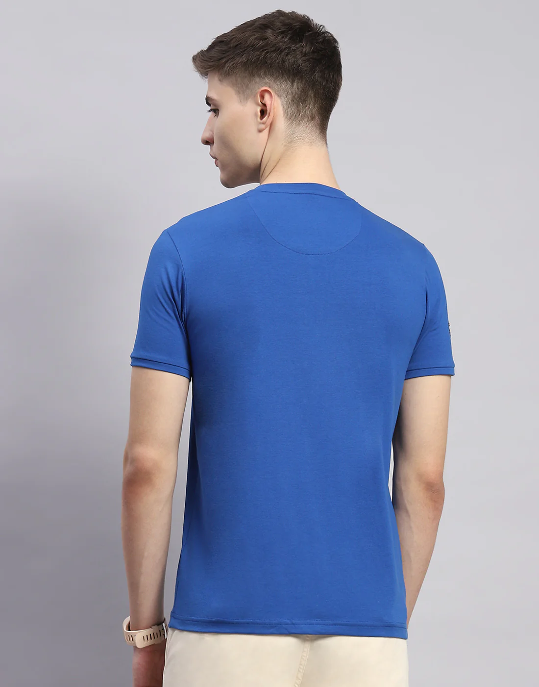 Men Blue Printed Round Neck Half Sleeve T-Shirt - Image 6