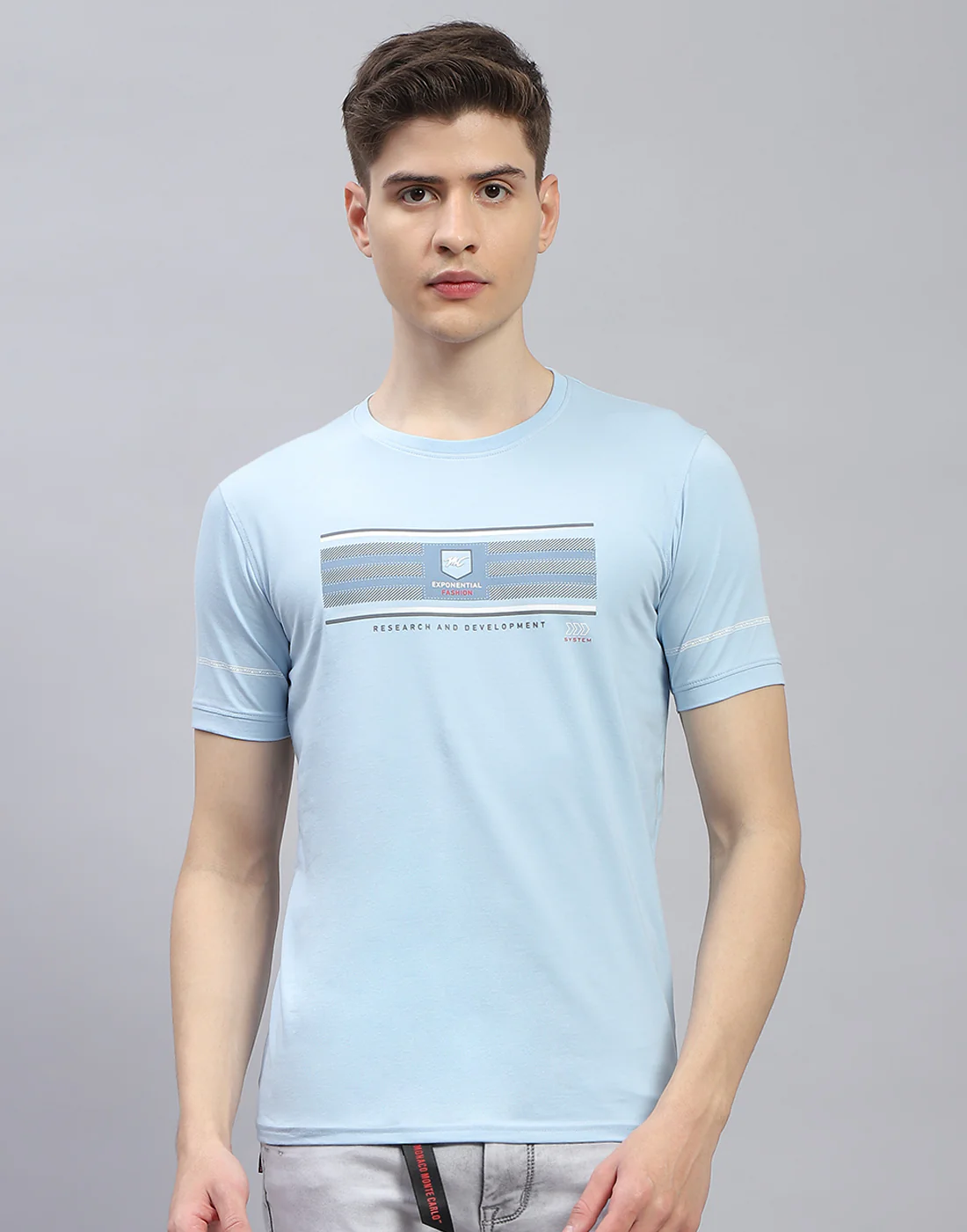 Men Blue Printed Round Neck Half Sleeve T-Shirt - Image 2