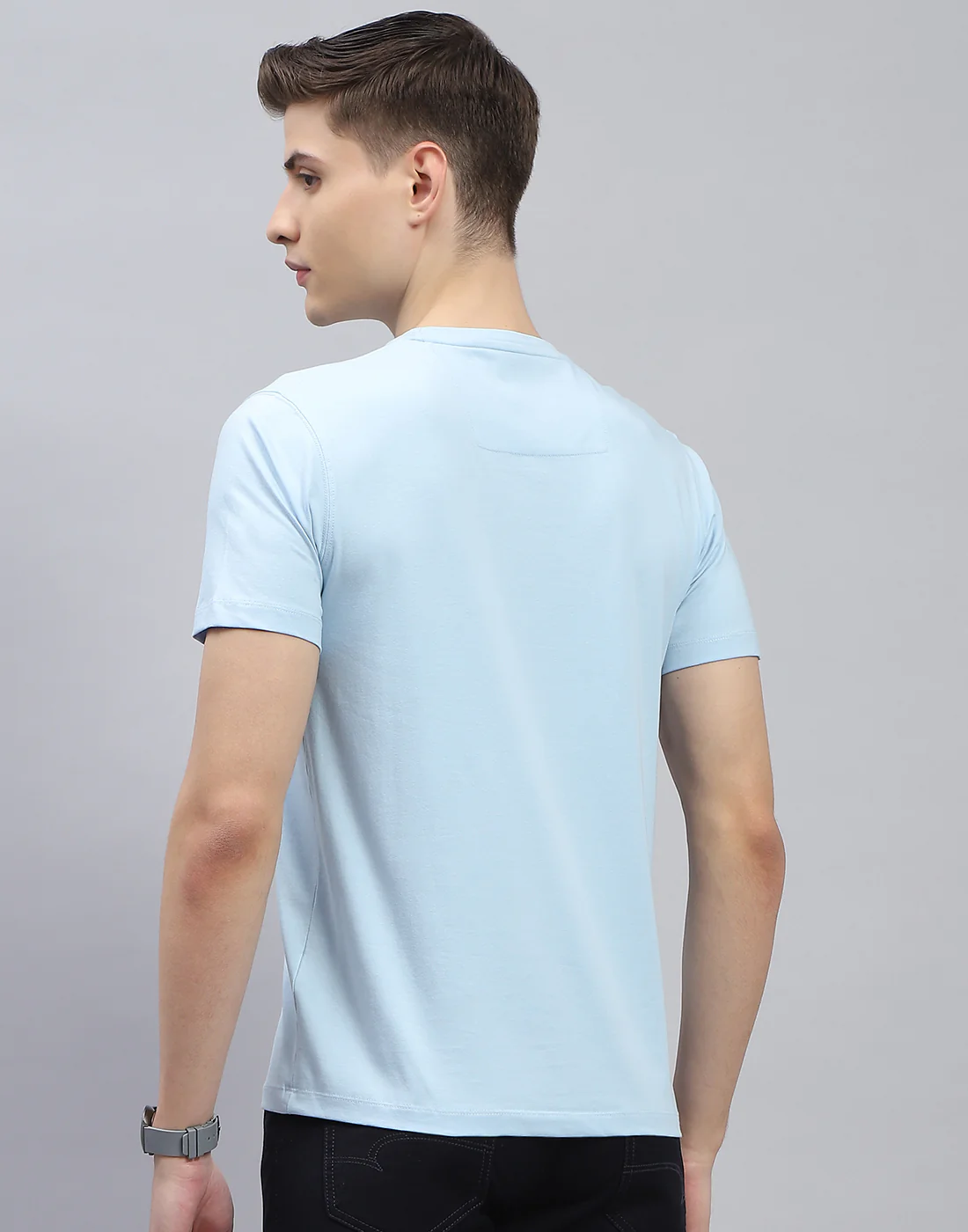 Men Blue Printed Round Neck Half Sleeve T-Shirt - Image 6